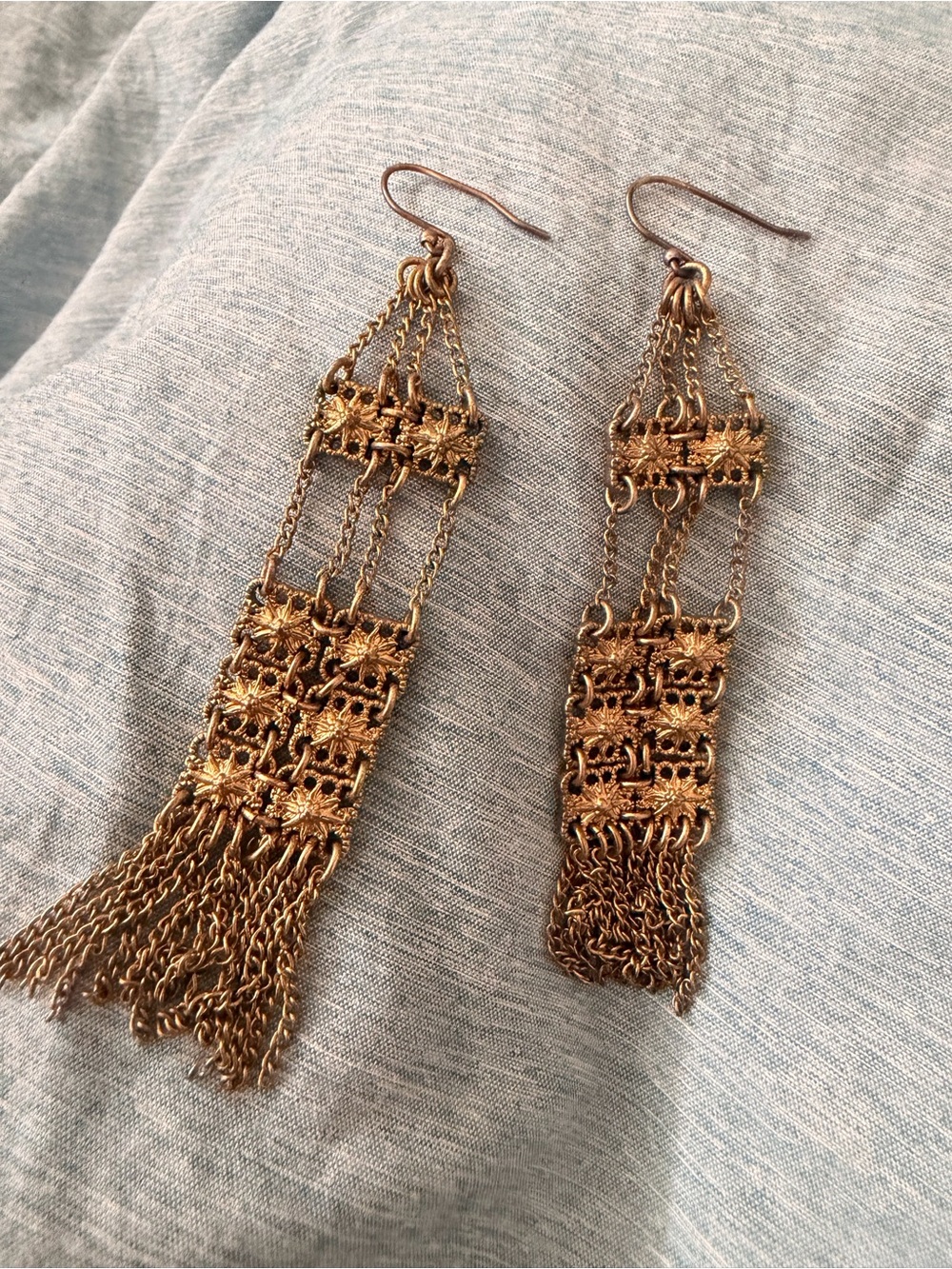 Vintage-Inspired Gold Chain Tassel Drop Earrings